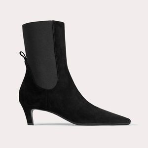 Toteme Mid Heel Boots Black Suede Sz 38